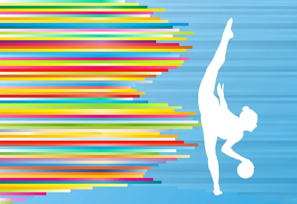 Gymnastiek meisje met bal abstract vector background kleurrijke str — Stockvector