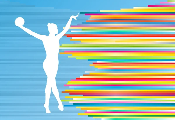 Gymnastiek meisje met bal abstract vector background kleurrijke str — Stockvector