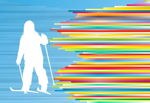Enfants ski enfant hiver amusant vecteur abstrait fond illust — Image vectorielle