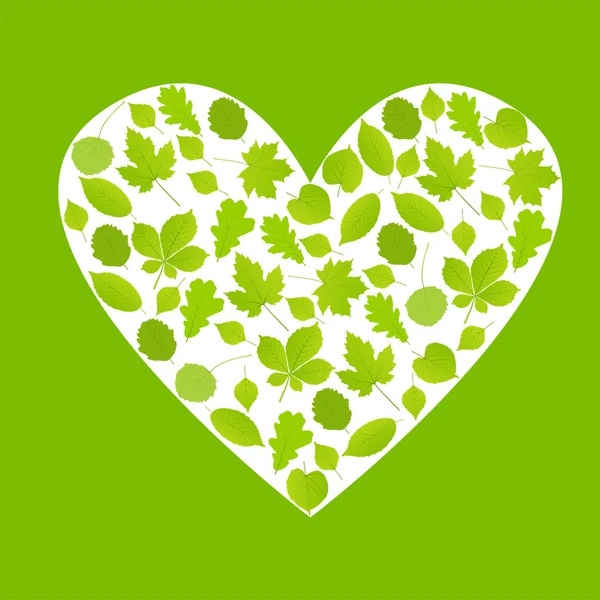 Green leaves heart symbol vector background ecology — Stock Vector