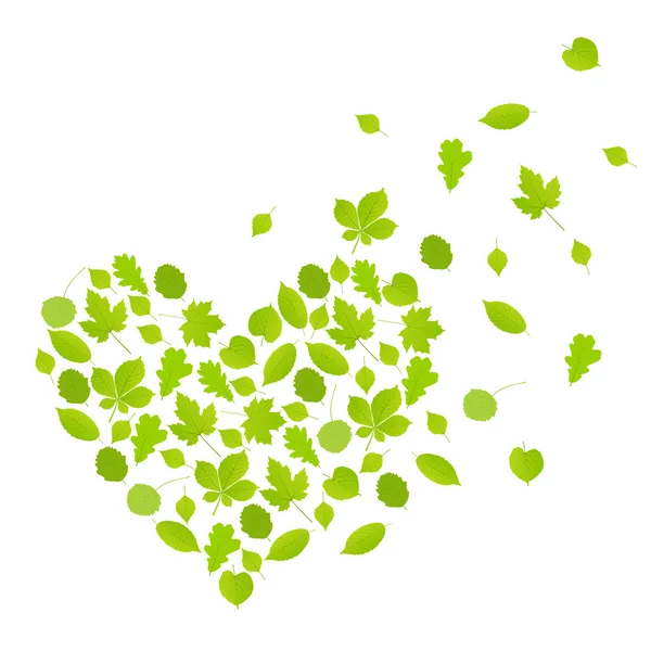 Grüne Blätter Herz Symbol Vektor Hintergrund Ökologie — Stockvektor