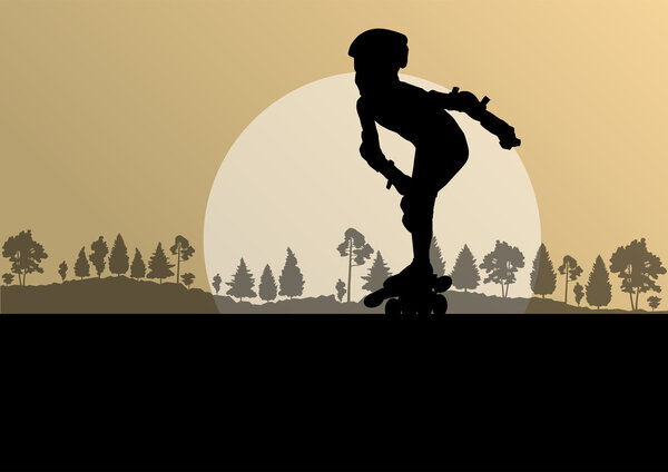 Катание на роликах на векторном фоне парка
