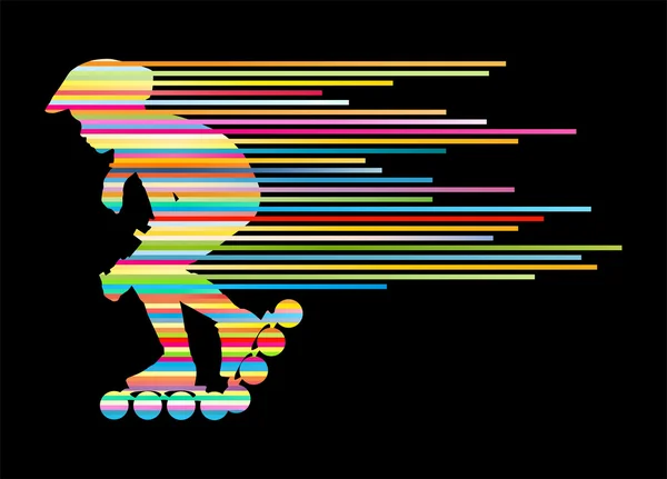 Roller skating silhouettes vectoriel arrière-plan gagnant concept — Image vectorielle