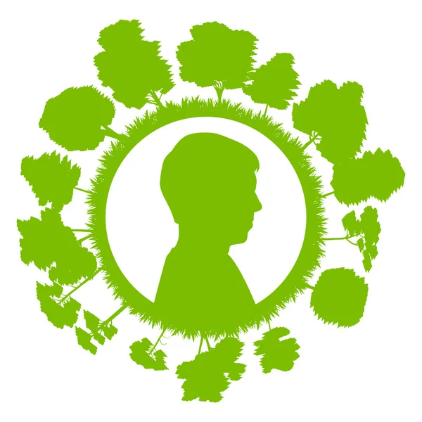 Cabeza de hombre con fondo concepto de ecología verde árbol — Vector de stock