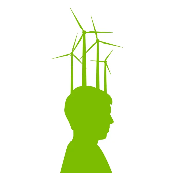 Homme tête avec générateur éolien énergie verte, écologie concept backg — Image vectorielle