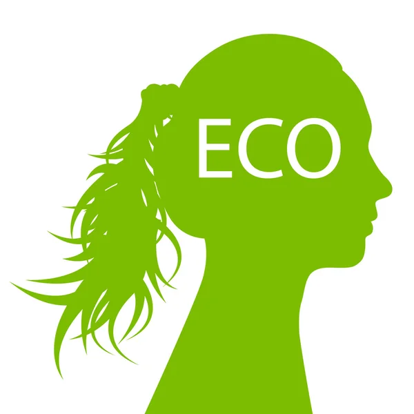 Woman head green ecology concept background — Stock Vector