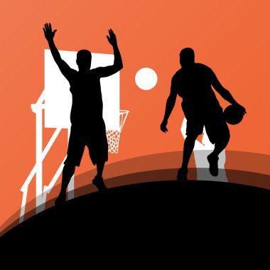 Il basketbolcular aktif spor siluetleri vektör arka plan