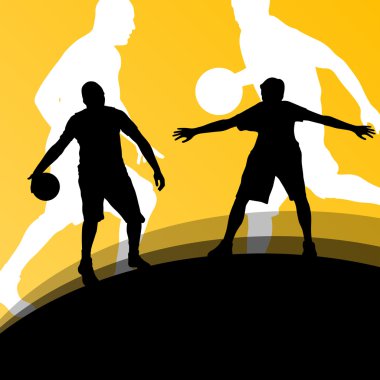 Il basketbolcular aktif spor siluetleri vektör arka plan