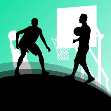 Il basketbolcular aktif spor siluetleri vektör arka plan