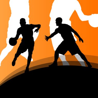 Il basketbolcular aktif spor siluetleri vektör arka plan