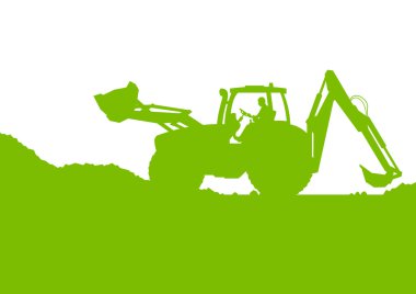 Endüstriyel yapı sitesi vektörünü kazı Ekskavatör yükleyici 