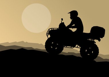 Tüm arazi araç dört motosiklet binici vahşi doğa backgrou