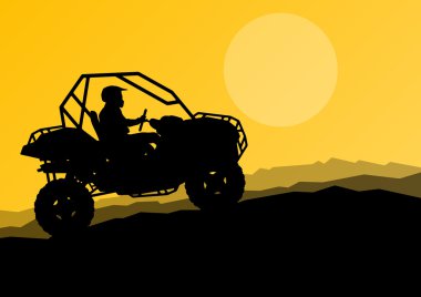 Tüm arazi araç dört motosiklet binici vahşi doğa backgrou