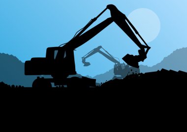 Eylem vektör arka plan kavramı Ekskavatör kazıcı