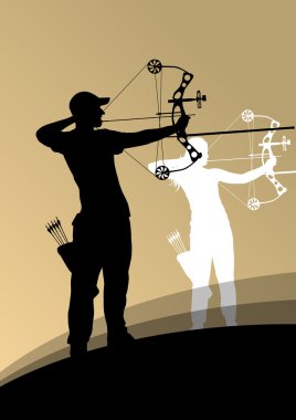 Aktif genç okçuluk spor erkek ve kadın siluetleri soyut