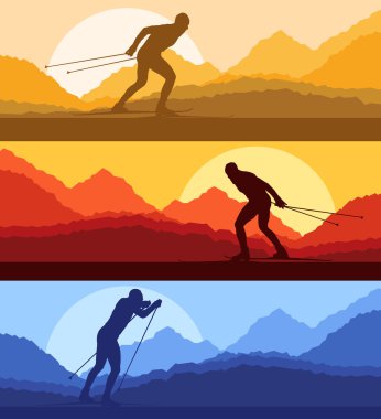 Cross country kayak vektör arka plan ile güneş