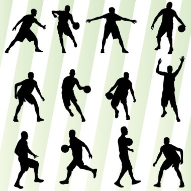 erkek basketbol vektör arka plan siluet set