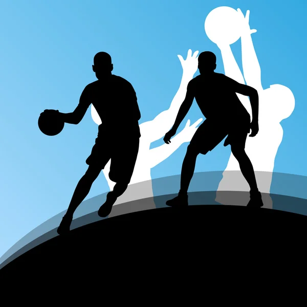 Basketball players active sport silhouettes vector background il — Stock Vector