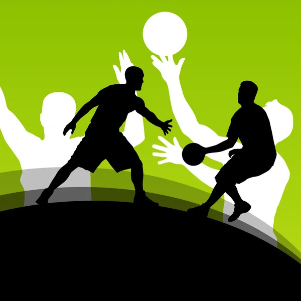 Basketbalspelers actieve sport silhouetten vector achtergrond il — Stockvector