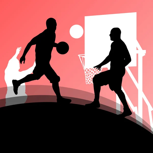 Basketball players active sport silhouettes vector background il — Stock Vector