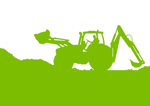 Excavator loader digging at industrial construction site vector — Stock Vector