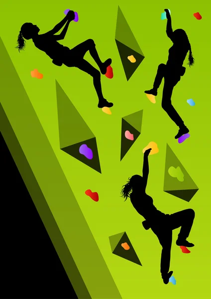 Παιδιά ροκ ορειβάτης αθλητές αθλητισμού αναρρίχηση τείχους στο αφηρημένο s — Διανυσματικό Αρχείο