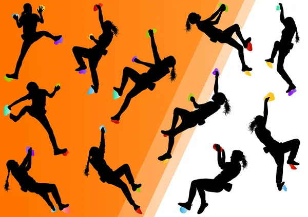 Kinder klettern Klettersport Sportler klettern Wand in abstrakten s — Stockvektor