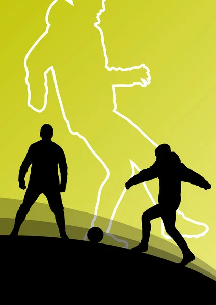 Piłka nożna Piłka nożna graczy aktywnych młodych i zdrowych mężczyzn sportowe silho — Wektor stockowy