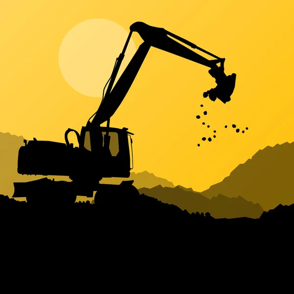 Excavator digger in action vector background concept — Stock Vector