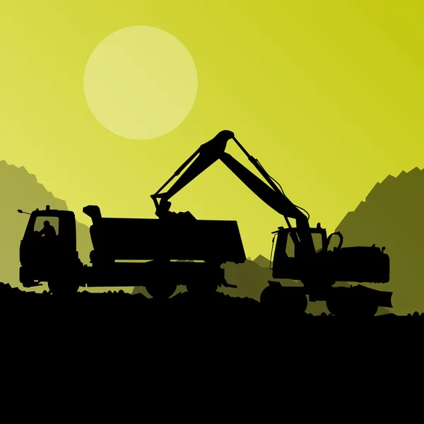 Scavatore escavatore in azione concetto di sfondo vettoriale — Vettoriale Stock
