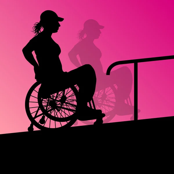 Jeune femme handicapée active en fauteuil roulant soins de santé détaillés — Image vectorielle