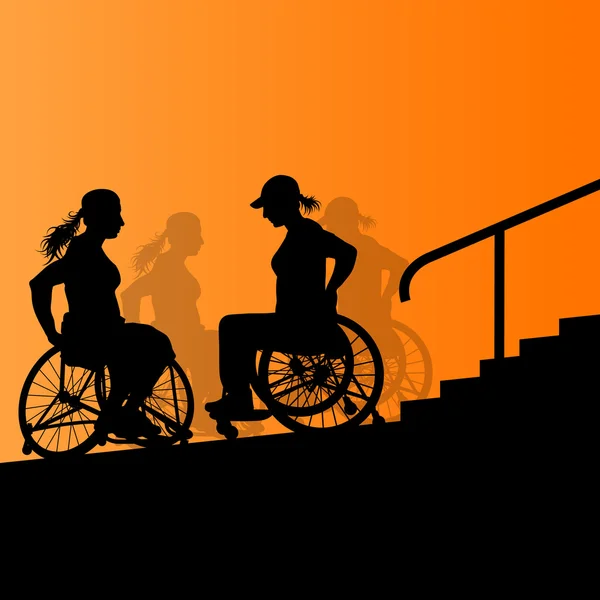 車椅子で若い女性のアクティブな障害者の詳細な健康管理 — ストックベクタ