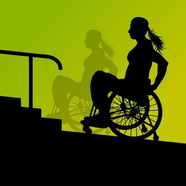 Aktive behinderte junge Frau im Rollstuhl — Stockvektor