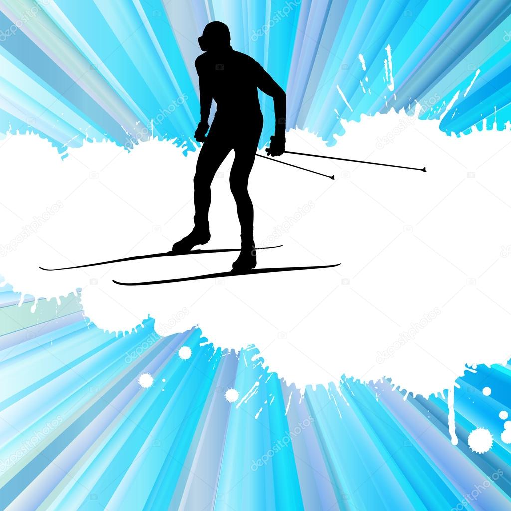 Cross country skiing vector background with white color splashes