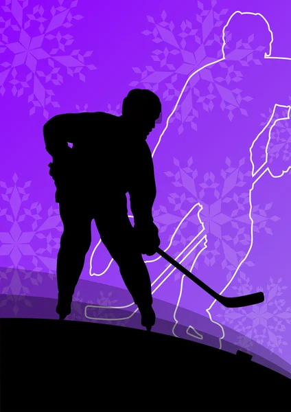 Active young men hockey players sport silhouettes in winter ice — Stock Vector