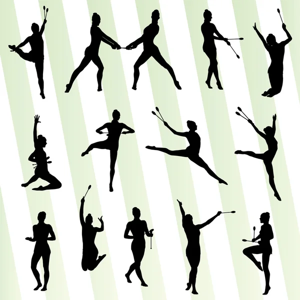 Art rythmique gymnastique femme avec des clubs arrière-plan vectoriel — Image vectorielle