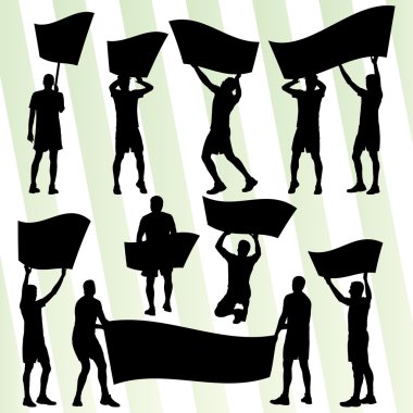 Protestocular kızgın insanlar kalabalık posterler ve soyut Bayraklarda