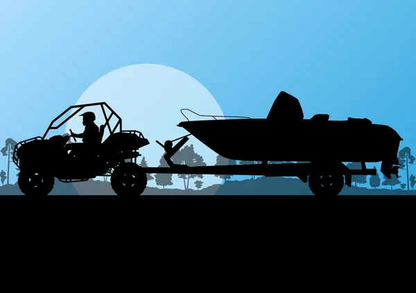 Yacht boat trailer vector background landscape with all terrain Stock