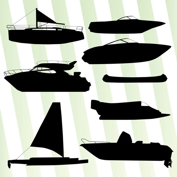 Yacht, vantano silhouette set sfondo vettoriale — Vettoriale Stock
