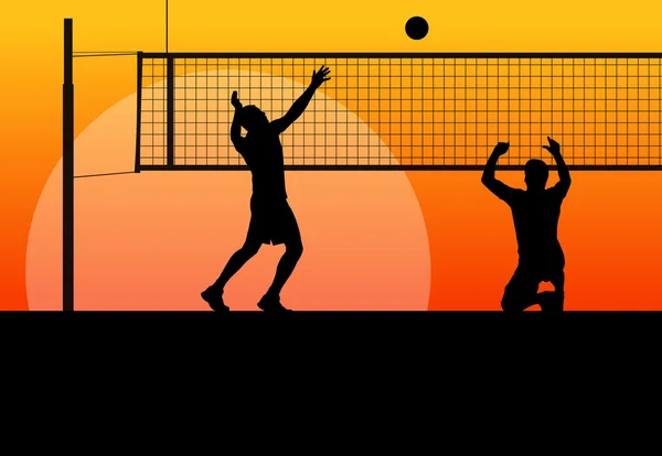 Aktive junge Männer Volleyballer Sport Silhouetten in abstrakten — Stockvektor