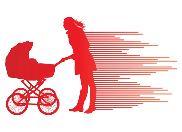 Mère avec le concept de fond vectoriel de chariot bébé — Image vectorielle