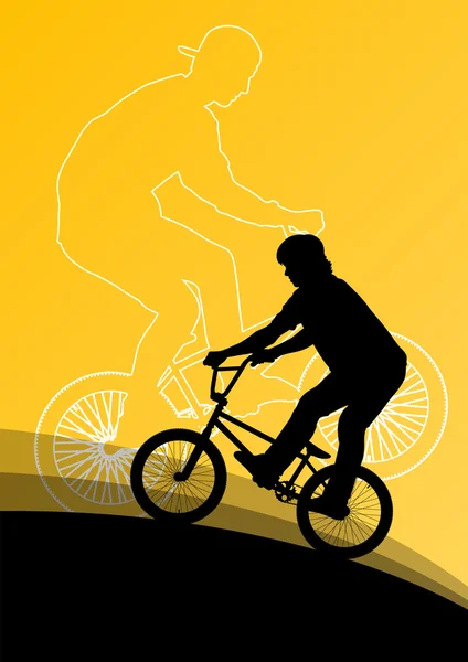 Cyclistes extrêmes cyclistes actifs enfants sport silhouette — Image vectorielle