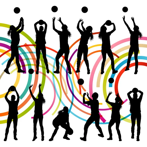 Jeunes joueuses actives de volley-ball silhouettes sportives dans l'abstra — Image vectorielle