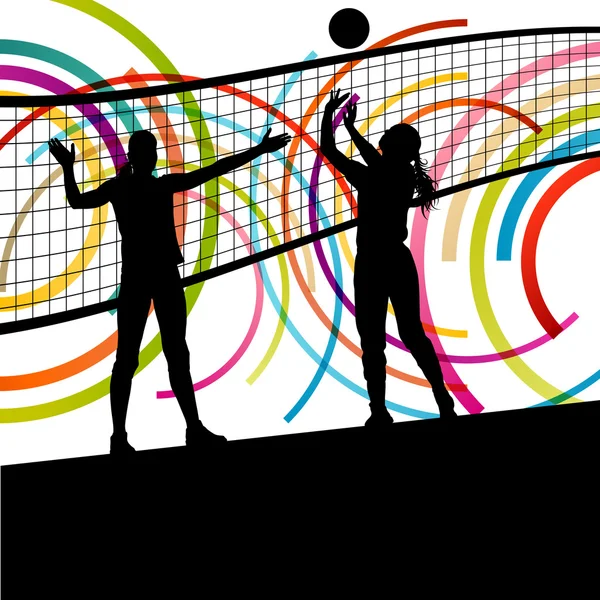 Jeunes joueuses actives de volley-ball silhouettes sportives dans l'abstra — Image vectorielle