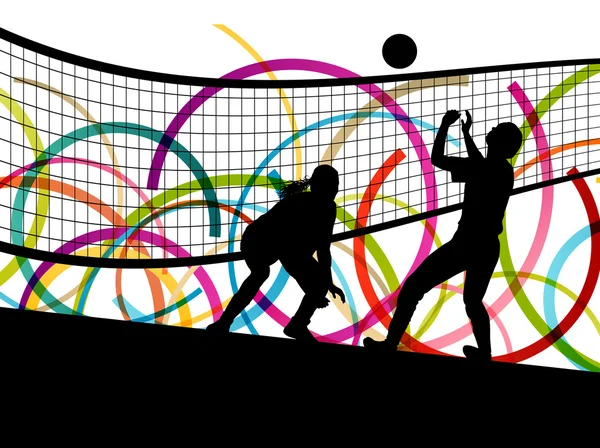 Aktif genç Kadınlar Voleybol oyuncu spor siluetleri abstra içinde