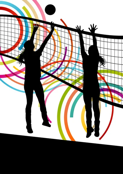 Jeunes joueuses actives de volley-ball silhouettes sportives dans l'abstra — Image vectorielle