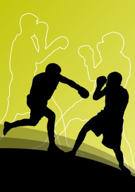 Adam boks aktif genç erkekler kutusu spor siluetleri soyut