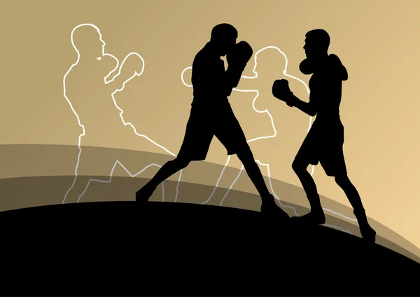 Boxe attivo giovani uomini box silhouette sportive backgroun astratto — Vettoriale Stock