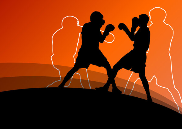 Бокс активных юношей бокс спорт силуэты абстрактные backgroun
