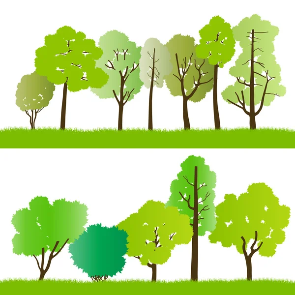 Bosque árboles siluetas ilustración colección fondo vect — Vector de stock